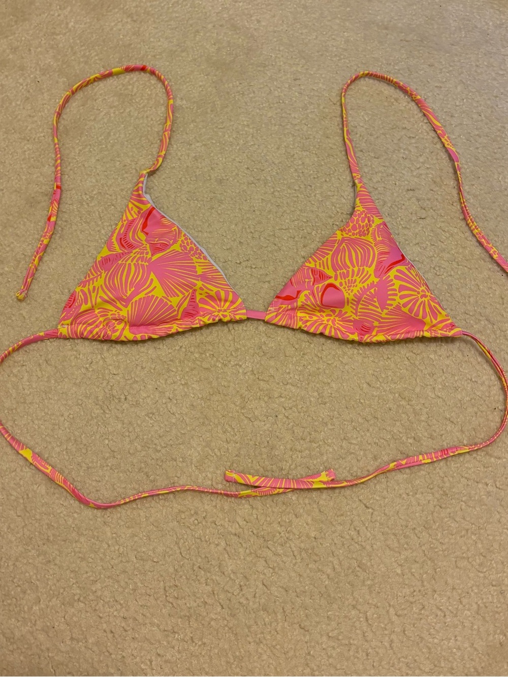 SHEIN Pink & Yellow Floral Triangle Bikini Top